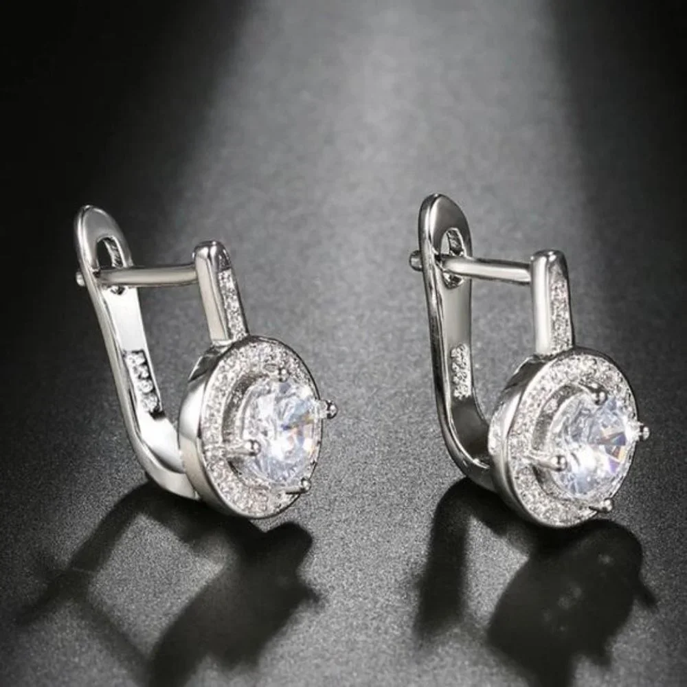 925 Sterling Silver Round Diamon Earrings, beautiful Earrings, cute Earrings. - Picture 4 of 4